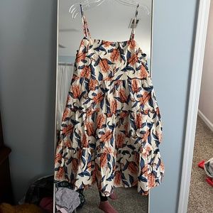 Two Cumberland Orange and Blue Floral Tiered Dress